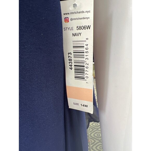 R&M Richards Womens Navy Blue Dress With Rhinestone Detail & Sheer Sleeves Style - Picture 4 of 10